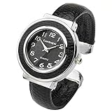 Top Plaza Fashion Women's Cuff Watch, Round Case PU Leather Band, Black