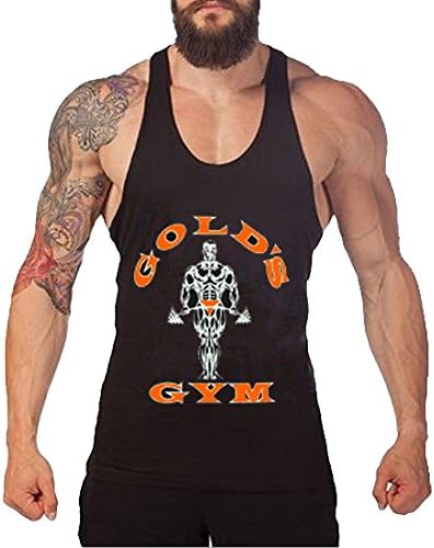 TECOFFER 2017 Gold's Gym Tank Top Muscle Bodybuilding Fitness Sport Workout Vest (Black/orange, M)