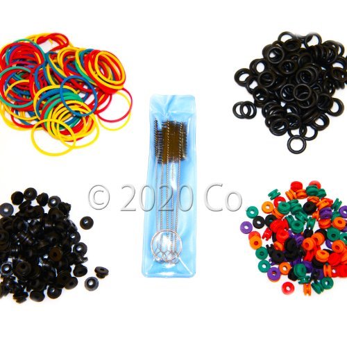 100 Tattoo O-rings, 100 Rubber Bands, 100 Grommets, 100 Nipples & 1 Brush Set
