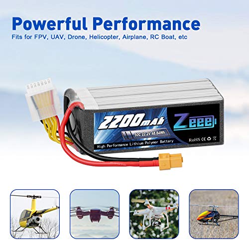Zeee 6S Lipo Akku 22,2V 50C 2200mAh RC Batterie mit XT60 Stecker für RC Auto Truck Flugzeug Heilikopter Boot RC Hobby (2… – Bild 5