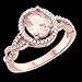 Halo Infinity Shank Ring Oval Simulated Morganite Round CZ Rose Tone Plated 925 Sterling Silver, Size-8