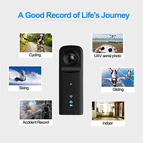 KAMRE 360 Degree Camera VR 30fbs HD Point and Shoot Digital Cameras 3D Panoramic Digital Video Wide Angle Fisheye Lens Free App for Iphone Android