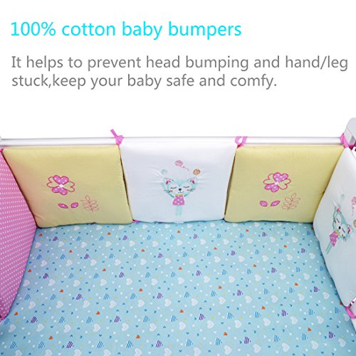 Hengfey Cotton Breathable Baby Crib Bumpers 6 PCS Pink Flower