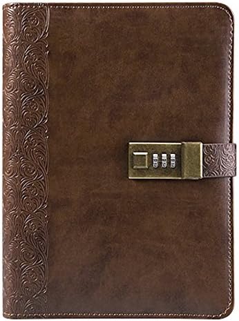 Nainaiwu PU Leather Classic Journal Refillable Writing Books with Combination Lock Daily Notepad Business Notebook for Men and Women (Coffee)
