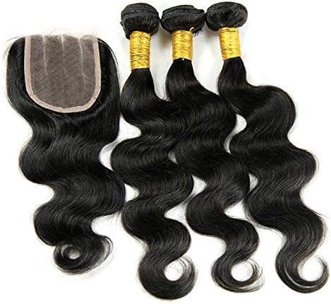 DONALOVE Natural Color Body Wave 100% Brazilian Virgin Human Hair Weaves 3 bundles with A Lace Closure-dl23 (16" 18" 20"+closure 12")