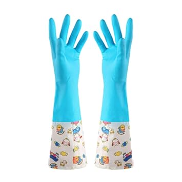 Shouhengda Household Kitchen Cleaning Rubber Gloves Non-Slip Dishwashing Laundry House Cleaning Gloves for Women 1 Pair