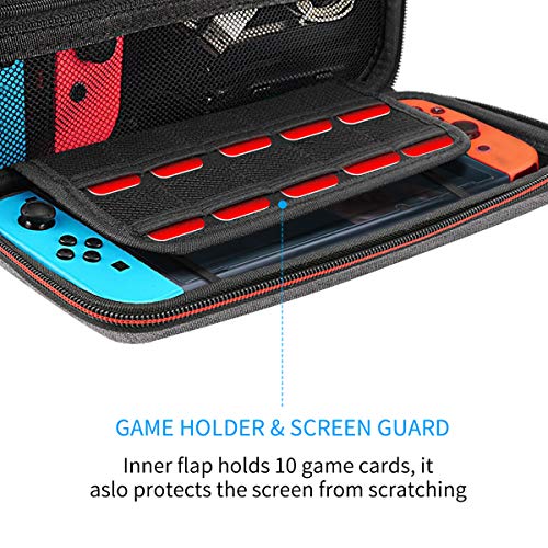 LINGSFIRE Switch Carrying Case for Nintendo Switch with Screen Protector and Car Charger, 10 Game Cartridges Protective Hard Travel Case for Switch Console Accessories