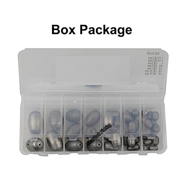 Shaddock-Fishing-42pcsbox-Assorted-Size-Egg-Fishing-Sinker-Weights-Kit-Saltwater-Fishing-Weights-Total-186OZ-in-A-Handy-Box