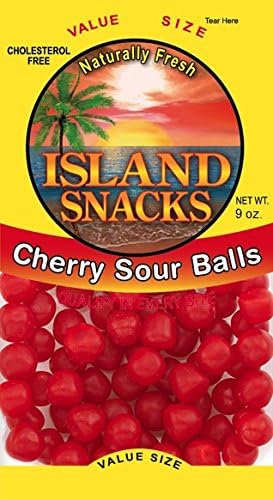 Island Snacks Sour Balls, Cherry, 9-Ounce (Pack of 36)