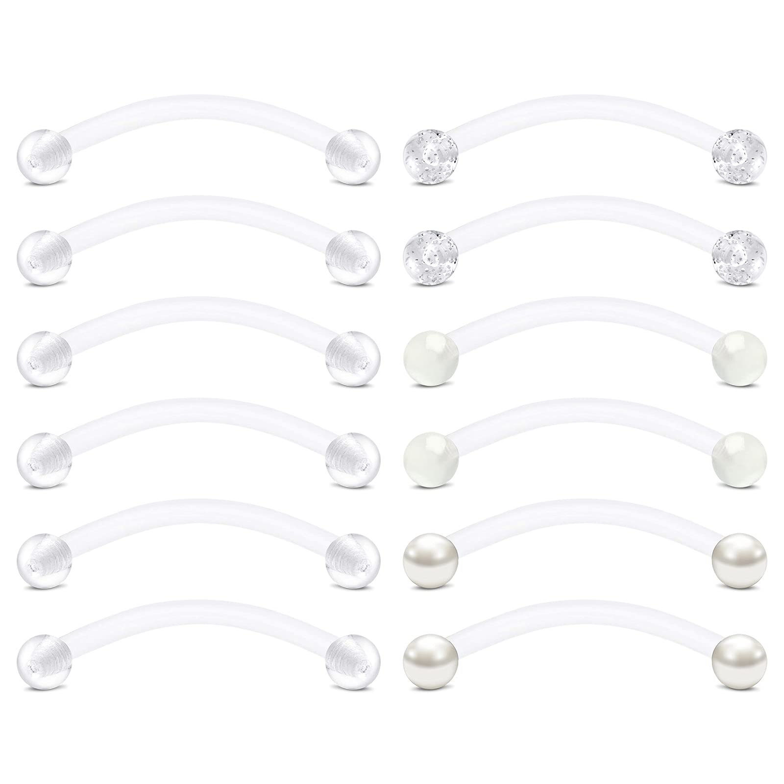 Briana Williams Clear Tongue Bars Snake Eyes Curved Barbell 12/14/16/18mm Flexible Acrylic Bioflex 14G Retainers Nipple Belly Piercing Jewellery
