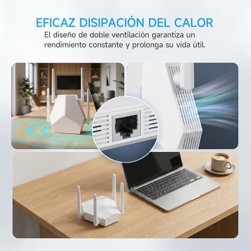 WiFi Extender Signal Booster, AC1200 1200Mbps Dual Band WiFi Repeater, 1115㎡ Coverage & 100+ Devices Simultaneous Connection, 4 Antennas MIMO with Ethernet Port for Home Office