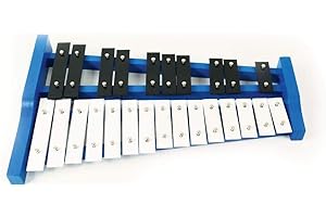 CARA & CO Professional Blue Wooden Soprano Glockenspiel Xylophone with 25 Metal Keys - Musical Instrument for Adults & Kids - Includes 2 Plastic Beaters/Mallets