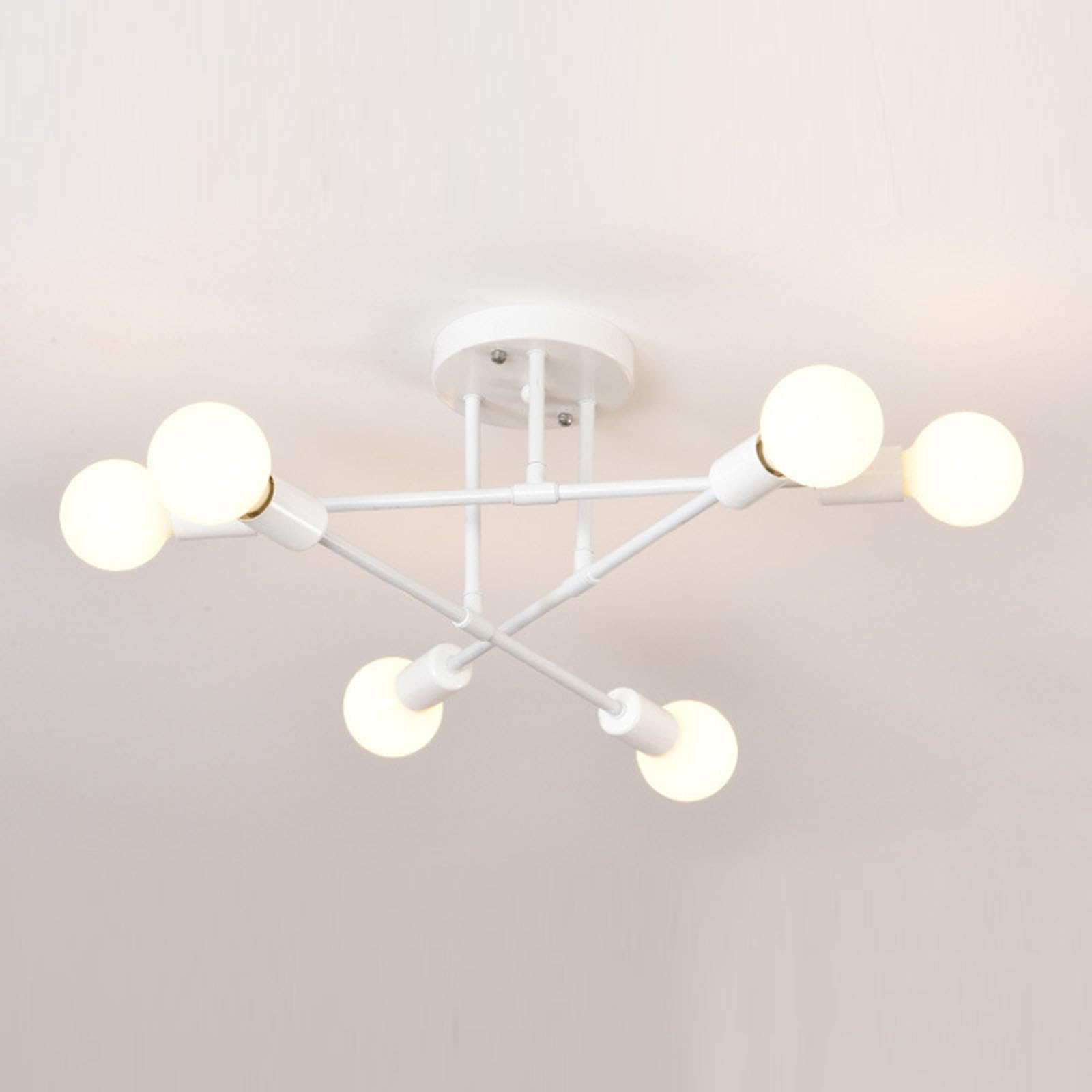Nordic Metal Retro Chandelier, Semi-Flush Mount Industrial Ceiling Light, for Living Room, Bedroom, Dining Room, Kitchen, Restaurant E27 Socket,white,6 lights