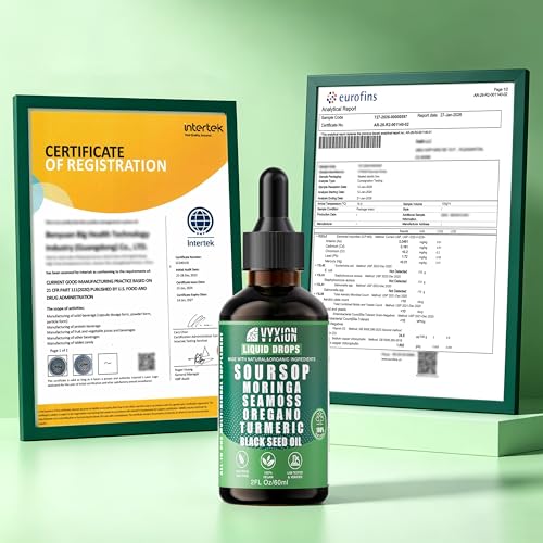 Soursop Bitters Liquid Drops 10 in 1 with Sea Moss, Moringa, Turmeric, Black Seed Oil, Oregano, Ashwagandha | Herbal Extracts for Overall Health-Enhancing | Vegan, Non-GMO | 2 Fl Oz