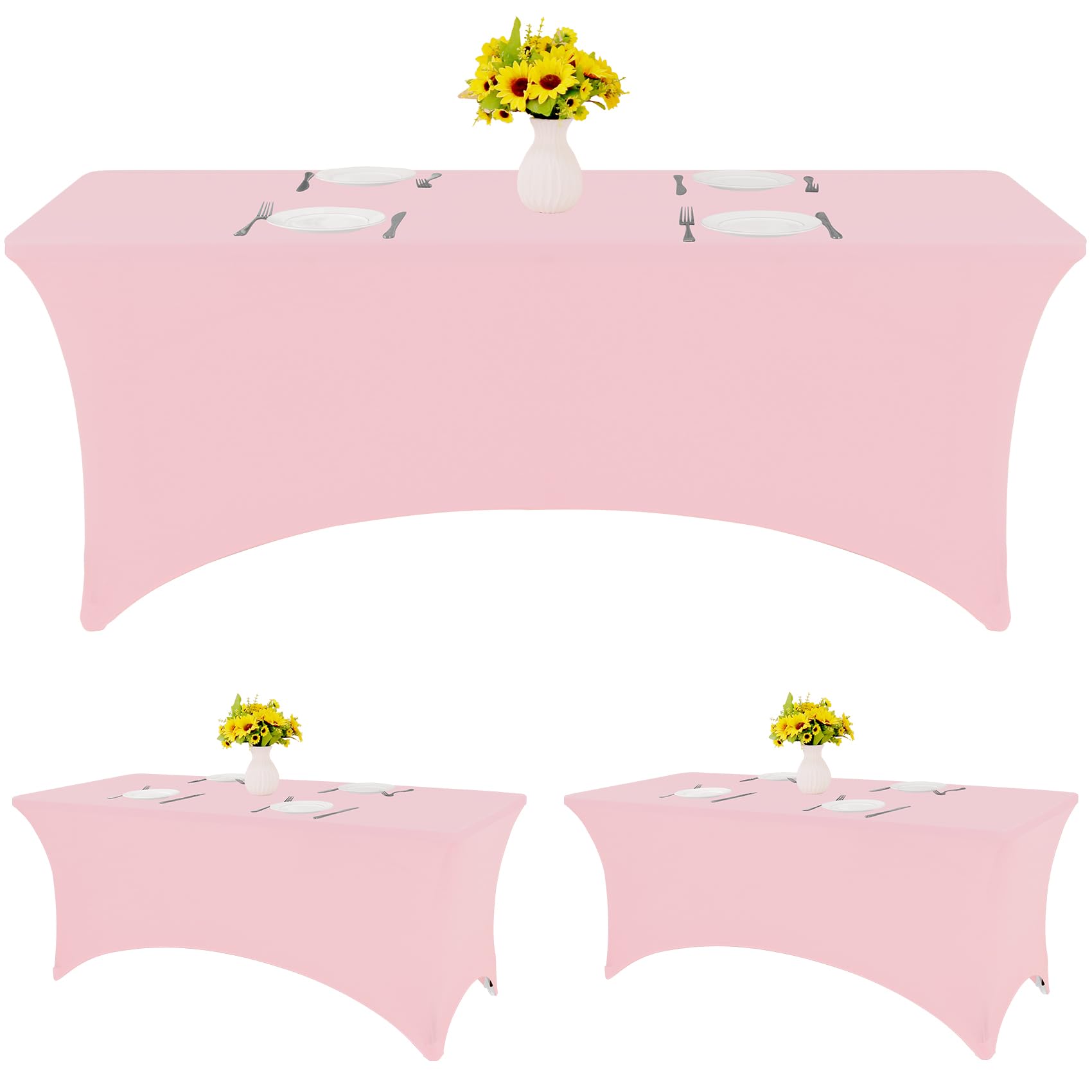 Photo 1 of HAISIWLKJ 3 Pack Table Cloth 6ft Pink Tablecloths for Rectangle Folding Table Spandex Fitted Stretch Cover Wrinkle Resistant Washable Protector for Party, Wedding, Banquet, Festival.