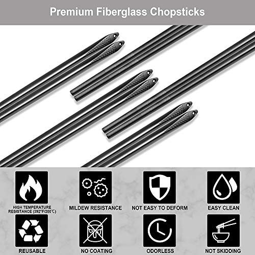 BLESWIN 5 Pairs Fiberglass Chopsticks, Reusable Chop Sticks Dishwasher Safe Japanese Chinese Style, Chopsticks Set 9.5 Inches Anti-Slip Textured Tip with Box, Easy Grip for Sushi Noodles Ramen Salad