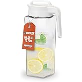 Lustroware TwistServe Airtight Pitcher - 2.1L (70oz), Heat Resistant, BPA-Free SAN Plastic, Screw-On Lid, Space-Saving, Made in Japan - White
