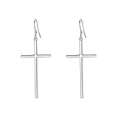 EVER FAITH 925 Sterling Silver Cross Earrings Long Dangle Hook Earring Simple Minimalist Jewelry for Women