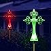 Solar Cross Stake Decoration Outdoor Holy Jesus Christmas Home Church Figurine Led Color Changing Ground Garden Ornament Patio Statue Decor Lights Cemetery Lighting Thanksgiving Xmas Party Ornament
