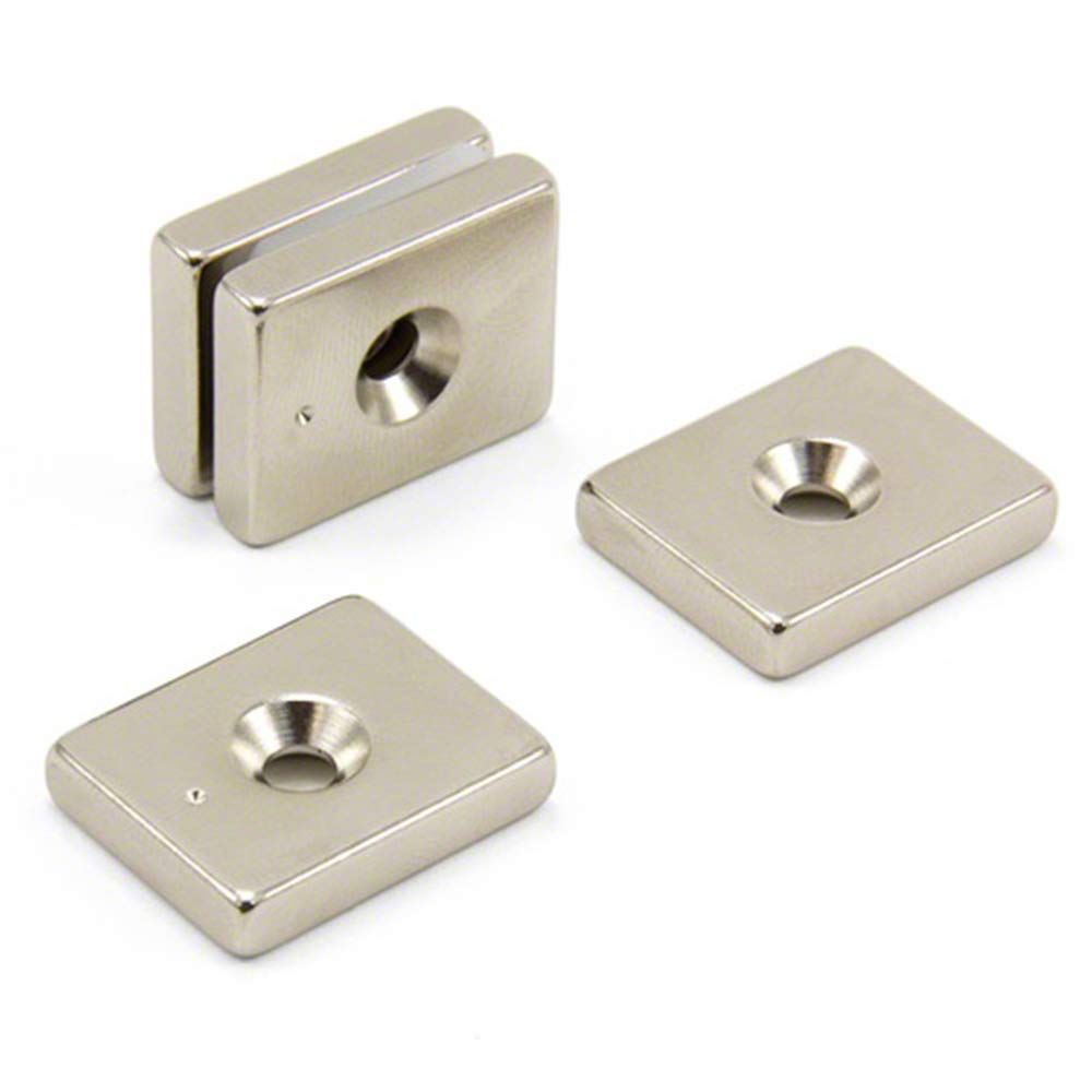 N42 Neodymium Magnet for Arts, Crafts, Model Making, DIY, Hobbies, Office and Home - 25 x 20 x 5mm thick x 4.5mm c/s - 9.8kg Pull - Pack of 4