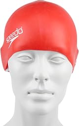 Speedo Unisex Youth Junior Plain Moulded Silicone Swimming Cap Red One Size view 8
