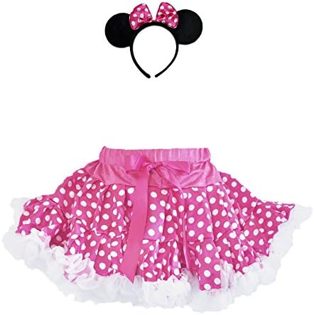 Girl and Toddler Red or Pink Polka Dot Tutu & Headband Costume Set (Small, Pink)