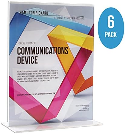 Premium Acrylic Sign Holder 8.5 x 11 Inch, Extra Thick 3 mm for Maximum Durability, Wider Base, Double-Sided, Set of 6 for Display Stands, Menu Holders, Table Card Holders, Photo Frames, Ad Frames