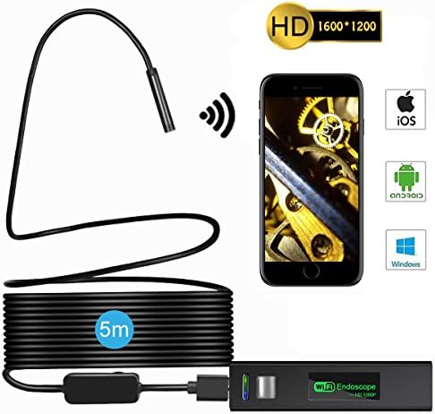 Wireless Endoscope, Topyea Wifi USB Borescope with IP68 Waterproof Inspection Camera, 2 Megapixels HD1200P, Semi-rigid Flexible Snake Camera for Android and IOS, iPhone, Samsung, Tablet, PC (16.4 FT)