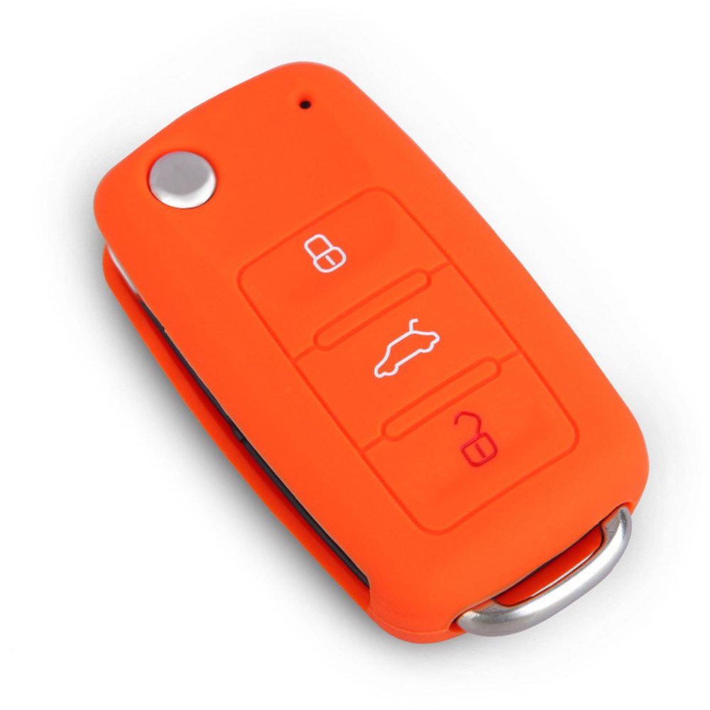 Happyit Silicone Car Key Cover Case for Volkswagen VW Polo Passat B5 Golf 4 5 6 Jetta Mk6 Tiguan Gol CrossFox Plus Eos Scirocco Beetle (Orange)