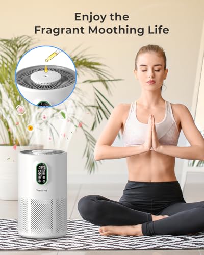 WESTHEY H13 HEPA Air Purifier for Home up to 1650 Sq Ft Washable Pre-Filter | Air Cleaner with PM2.5 Display, Auto & Sleep Modes, Night Light and Fragrance Sponge for Wildfire Smoke, Dust and Pet Dander