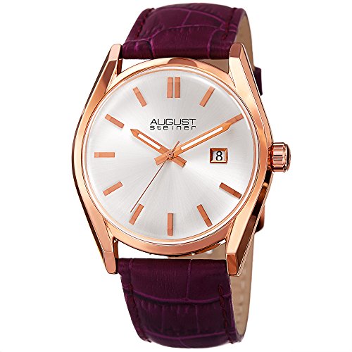 August Steiner Women's Rose-Tone Case with White Dial and Alligator Embossed Genuine Leather Purple Strap Watch AS8221PU