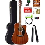 Fender CD-60SCE Dreadnought Acoustic-Electric Guitar - All Mahogany Bundle with Hard Case, Tuner, Strap, Strings, Picks, Austin Bazaar Instructional DVD, and Polishing Cloth
