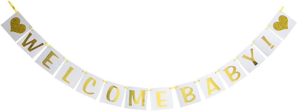 Hatcher lee Welcome Baby banner - Hanging Pennant Party Banner Decorations Gold And White