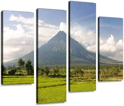 Amazon 火山バルの上 パナマで最も高い山 セントラルアメリカ キャンバス ウォールアート 壁掛け 絵画 モダンアートワーク 抽象画プリント ホームデコレーション ギフト ユニークなデザイン フレーム付き 4パネル 4 Panel アートフレーム ポスター オンライン通販