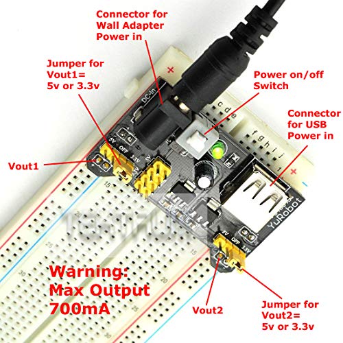 Tektrum Externally Powered Solderless 3220 Tie-Points Experiment Plug-in Breadboard with Aluminum Back Plate, Jumper Wires, Power Module, Wall Adaptor for Proto-Typing Circuit/Arduino/Raspberry Pi - Thumbnail 2