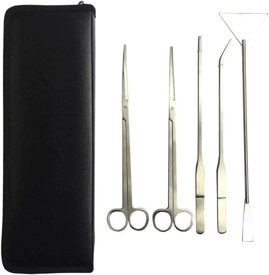 Elenxs 5pcs Aquascaping Kit Stainless Steel Water Plant Tool Scissor Tweezers Fish Tank Spatula Cleaning Set