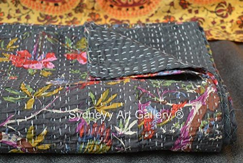 Indian Kantha Quilt, Bird of Paradise Kantha Bohemian Bedding, Kantha Rallies, Reversible Bedsheet / Bedspread. (Twin Size)
