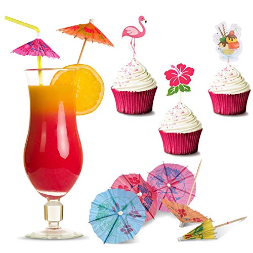 148 Pieces Hawaiian Jungle Party Decoration Set Luau Party Supplies Decor Tropical Palm Leaves, Silk Hibiscus Flowers, Tissue Paper Pineapples, Cupcake Toppers, Paper Cocktail Umbrella,Umbrella Straws by YLIANG - Thumbnail 3