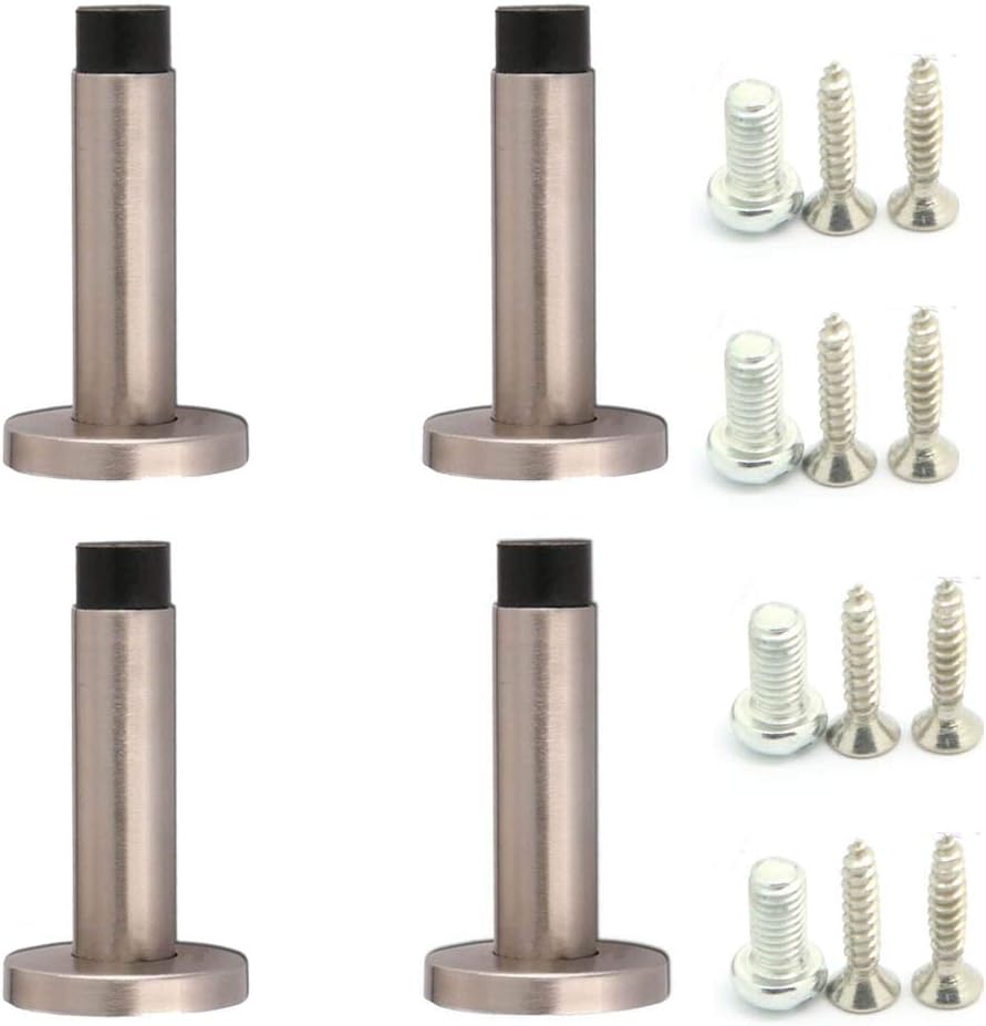 NUZAMAS Set of 4 Door Stop Stoppers Chrome Silver Heavy Duty 304 Stainless Steel Brushed Finish Door Stopper Wall Mounted