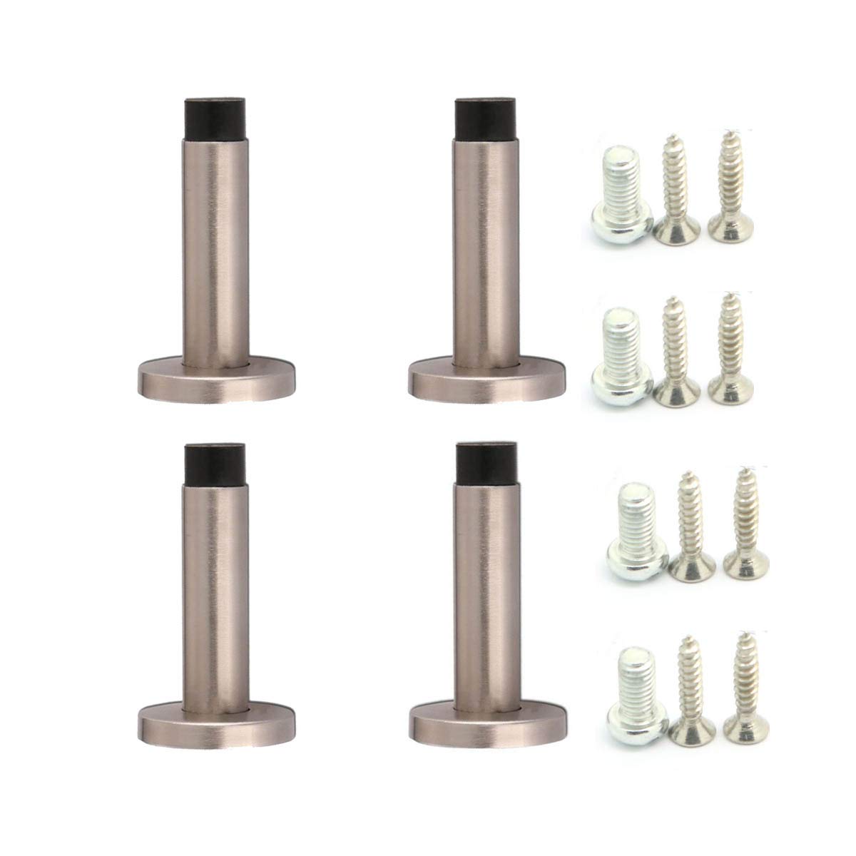 NUZAMAS Set of 4 Door Stop Stoppers Chrome Silver Heavy Duty 304 Stainless Steel Brushed Finish Door Stopper Wall Mounted
