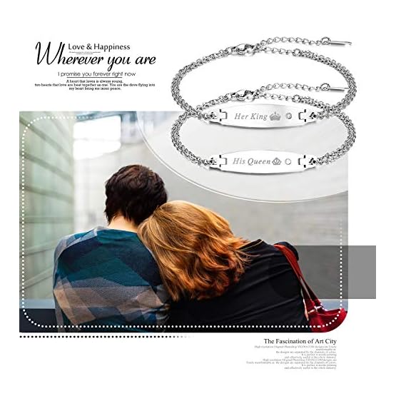 Flongo Pulseras para Parejas, His Queen y Her King, Acero Inoxidable Pulseras de Amor, Color Negro Oro Rosa, Los… - Imagen 3