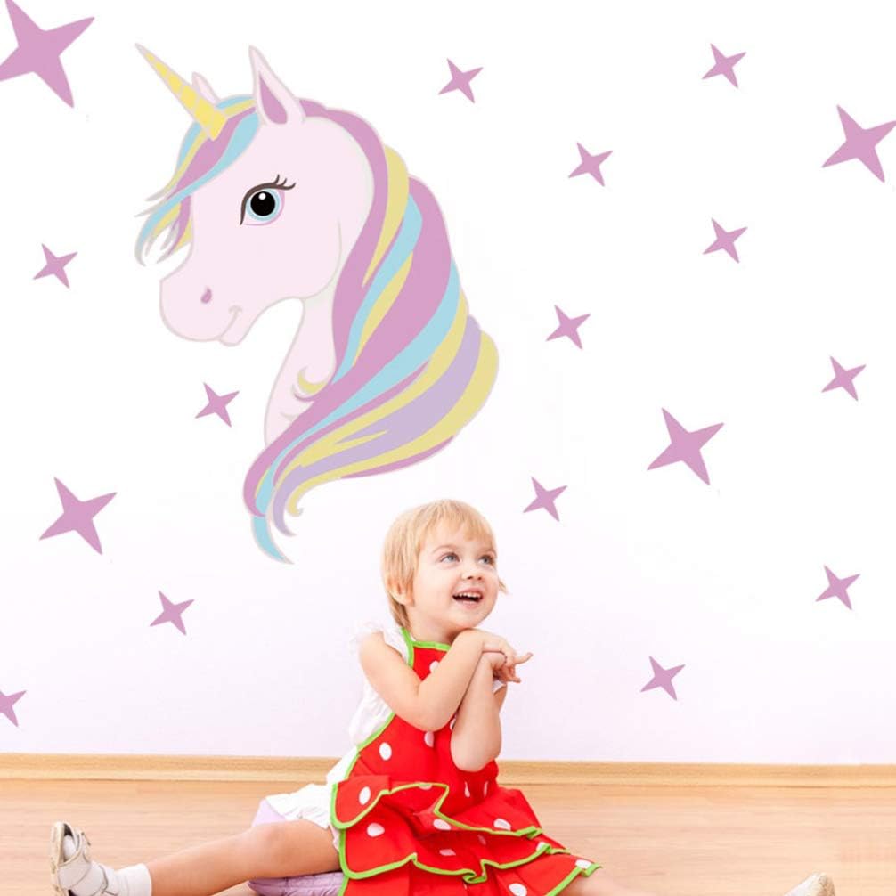 Amazon Vosarea かわいいユニコーン壁ステッカー子供防水壁紙ユニコーン壁デカール漫画窓ステッカー子供部屋 壁紙
