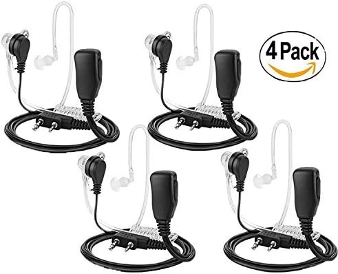 Walkie Talkies Radio Earpieces(4 Pack), 2-Pin Covert Air Acoustic Tube, Headset with a Mic PTT For Kenwood Puxing Wouxun Baofeng UV-5R BF-888S H777 Two Way Radio