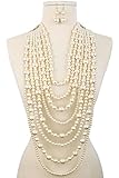 Audrey Multi-Strand Simulated Pearl Statement Necklace and Earrings Set