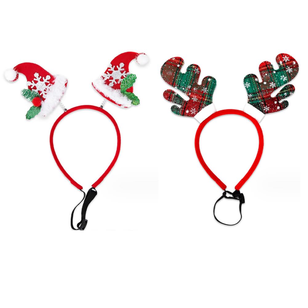 Dusenly 2 Pack Christmas Reindeer Hat Dog Headband Puppy Xmas Antlers Headbands Headwear Holiday Pet Costume Accessory