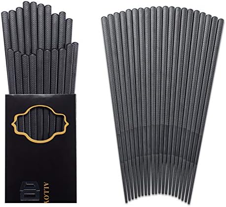 10-pairs Fiberglass Chopsticks, Classic Japanese Sakura Reusable Chopsticks, Dishwasher safe Durable Chopsticks-Black-9.5 inch（24cm）