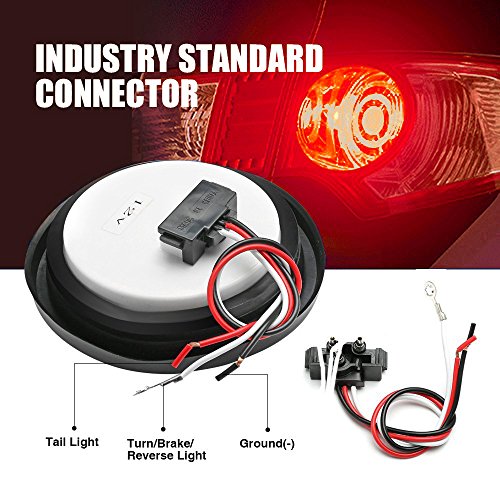 AMBOTHER 4'' Round 12-LED Truck Trailer Brake Stop Turn Marker Tail Light Flush Mount Back-Up Low Profile Light, Waterproof Tight Sealed Grommet Plug for RV Boat Truck Trailer Red DC 12V (Pack of 4)