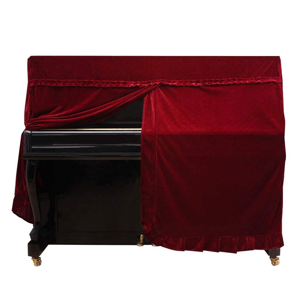Piano Cover Bordered Upright Piano Cover Fashionable and Colorfast Pleuche Full Piano Dust Proof Cover(Red)