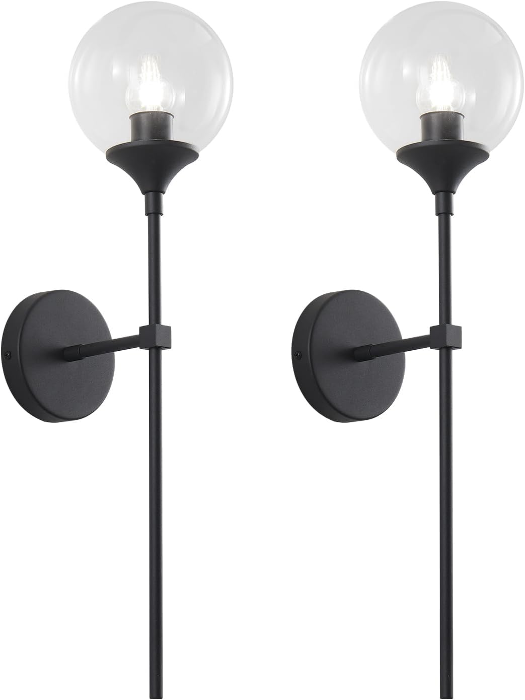 Photo 1 of KCO Lighting Matte Black Industrial Wall Sconces Set of Two 1-Light Mid Century Bathroom Wall Mounted Light Sconce Modern Clear Bubble Glass Globe Wall Sconce Lamp Set of 2