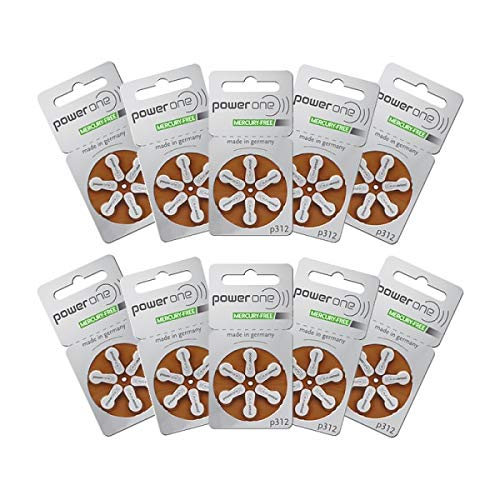 Power One Hearing Aid Batteries - Size P312-60 Pack - Complimentary Battery Keychain Kit